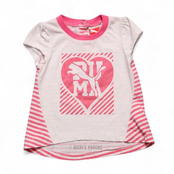 4/$20 - Puma Baby Girls White & Pink Striped Logo T-Shirt Size 12 Months - Picture 2 of 7
